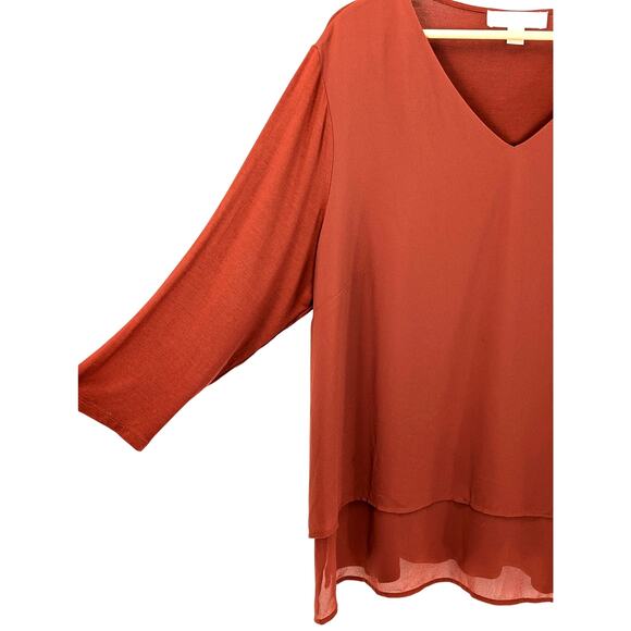 Michael Kors Layered V Neck 3/4 Sleeve Tunic Top Boho Minimal Fall Orange 2X - Picture 8 of 14